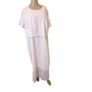 Vtg Coldwater Creek Linen Maxi Popover Dress Womens Sz 18 Floral Embroidered‎